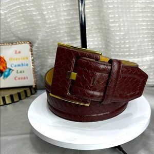 (H) Vintage Women's Brown Belt, Textured Weave, Genuine Leather Lined, Size M